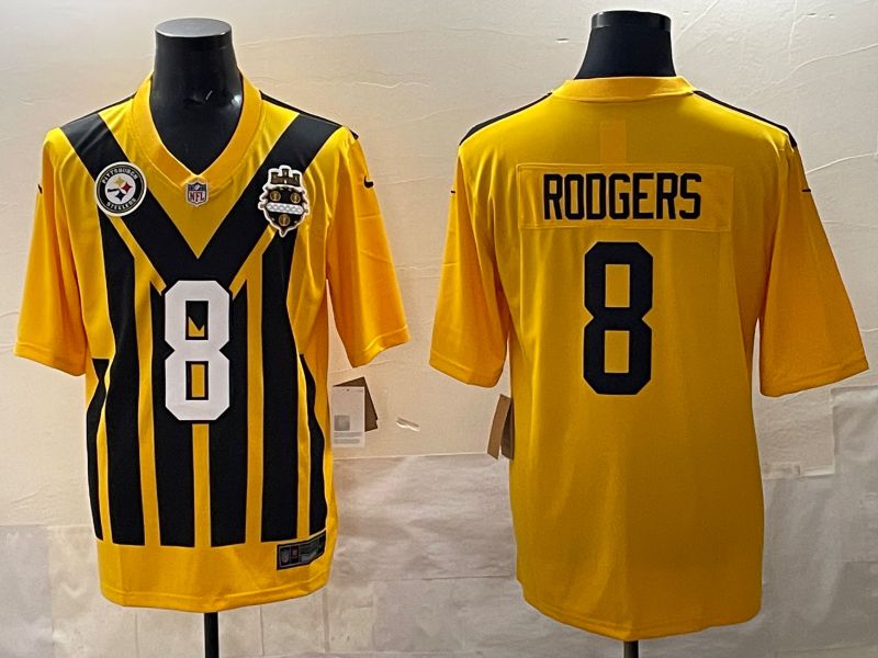 Men Pittsburgh Steelers #8 Rodgers Yellow Retro 2025 Nike Limited NFL Jersey style 004